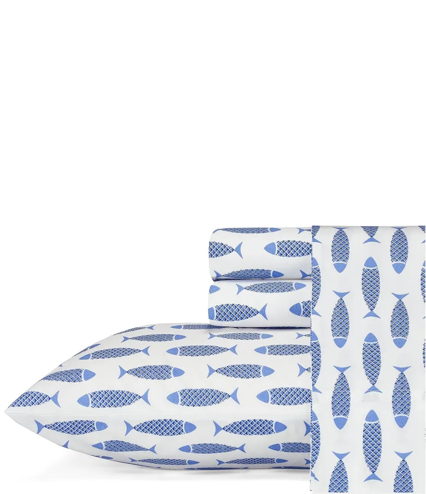 Nautica Woodblock Fish Percale Sheet Set