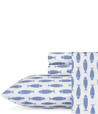 Nautica Woodblock Fish Percale Sheet Set