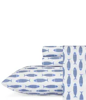 Nautica Woodblock Fish Percale Sheet Set