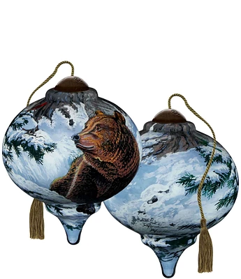 Ne' Qwa Art Bear and Cardinal in Snow Hand Painted Blown Glass Ornament