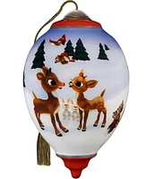 Ne' Qwa Art Rudolph The Red-Nosed Reindeer and Clarice Hand-Painted Blown Glass Ornament