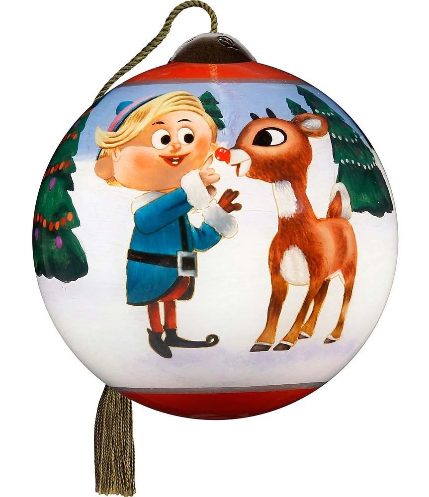 Ne' Qwa Art Rudolph The Red-Nosed Reindeer and Hermey Hand-Painted Blown Glass Ornament