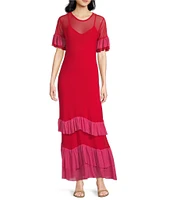 Never Fully Dressed Angelina Crew Neckline Short Sleeve Sheer Ruffle Tier Dress