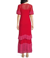 Never Fully Dressed Angelina Crew Neckline Short Sleeve Sheer Ruffle Tier Dress