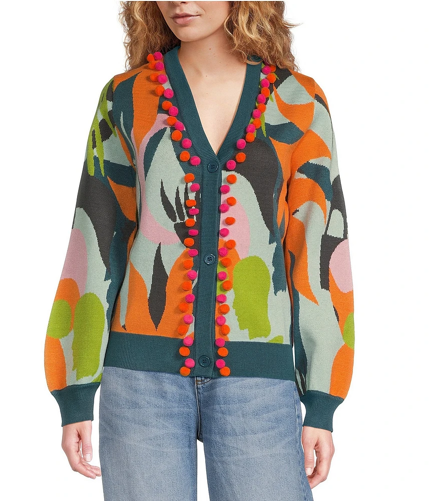 Never Fully Dressed Balearic Print V-Neck Long Sleeve Cardigan