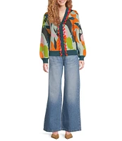 Never Fully Dressed Balearic Print V-Neck Long Sleeve Cardigan