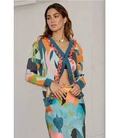 Never Fully Dressed Balearic Print V-Neck Long Sleeve Cardigan