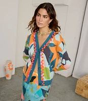 Never Fully Dressed Balearic Print V-Neck Long Sleeve Cardigan