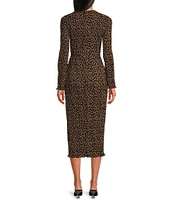 Never Fully Dressed Celeste Plisse Leopard V-Neck Long Sleeve Tie Waist Midi Dress