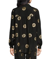 Never Fully Dressed Coordinating Miley Luxe Lightweight Plate Foil Print Collared V-Neck Long Sleeve Button Front Shirt