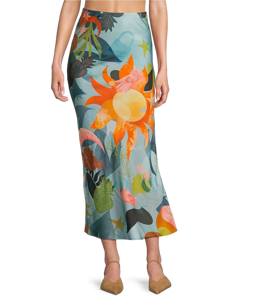 Never Fully Dressed Dorris Balearic Print Midi Slip Skirt