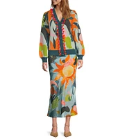 Never Fully Dressed Dorris Balearic Print Midi Slip Skirt