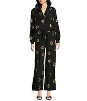 Never Fully Dressed Elissa Plate Foil Print Wide Leg Coordinating Pull-On Pants