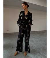 Never Fully Dressed Elissa Plate Foil Print Wide Leg Coordinating Pull-On Pants