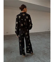 Never Fully Dressed Elissa Plate Foil Print Wide Leg Coordinating Pull-On Pants