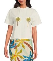 Never Fully Dressed Embroidered Tropical Palm T-Shirt