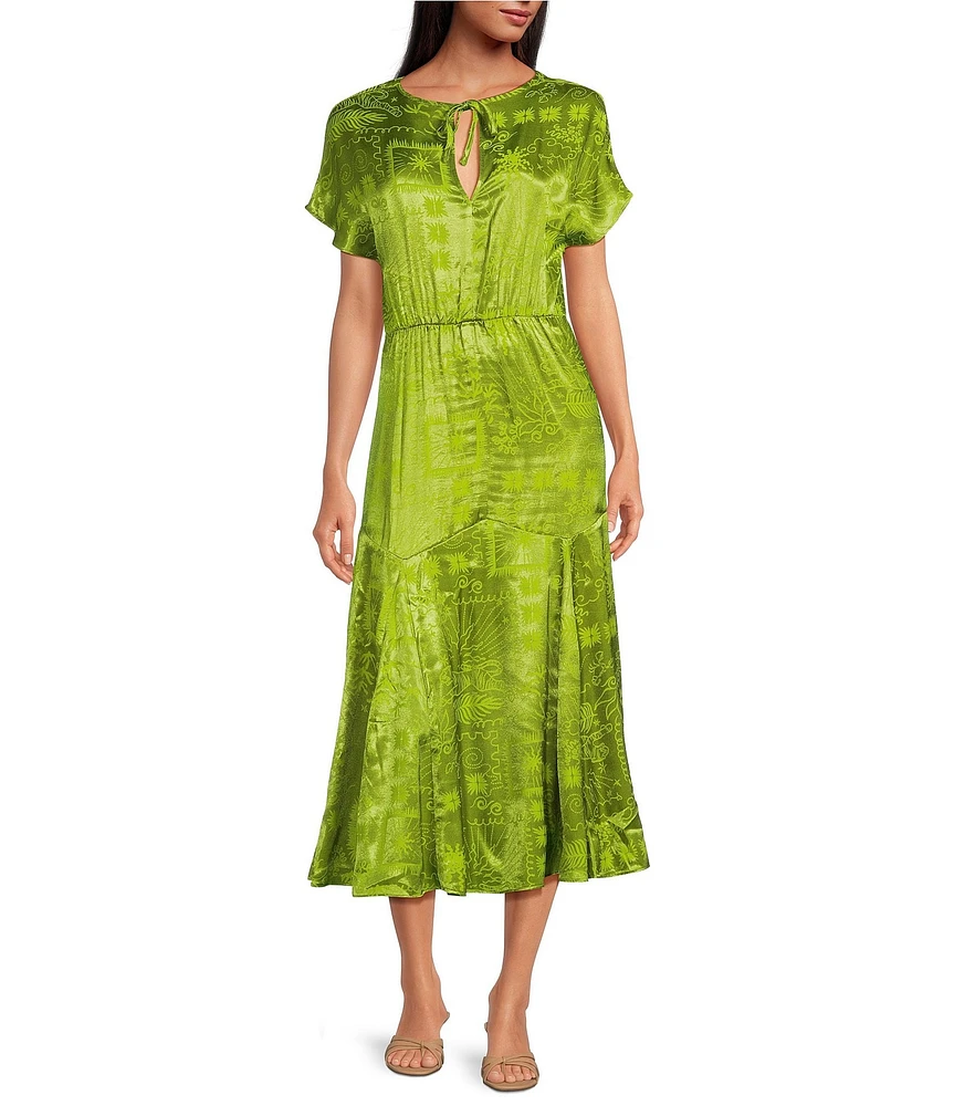 Never Fully Dressed Erin Safari Jacquard Boat Neck Short Sleeve Midi Dress