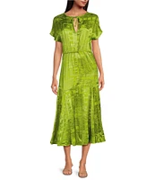 Never Fully Dressed Erin Safari Jacquard Boat Neck Short Sleeve Midi Dress