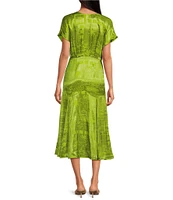 Never Fully Dressed Erin Safari Jacquard Boat Neck Short Sleeve Midi Dress