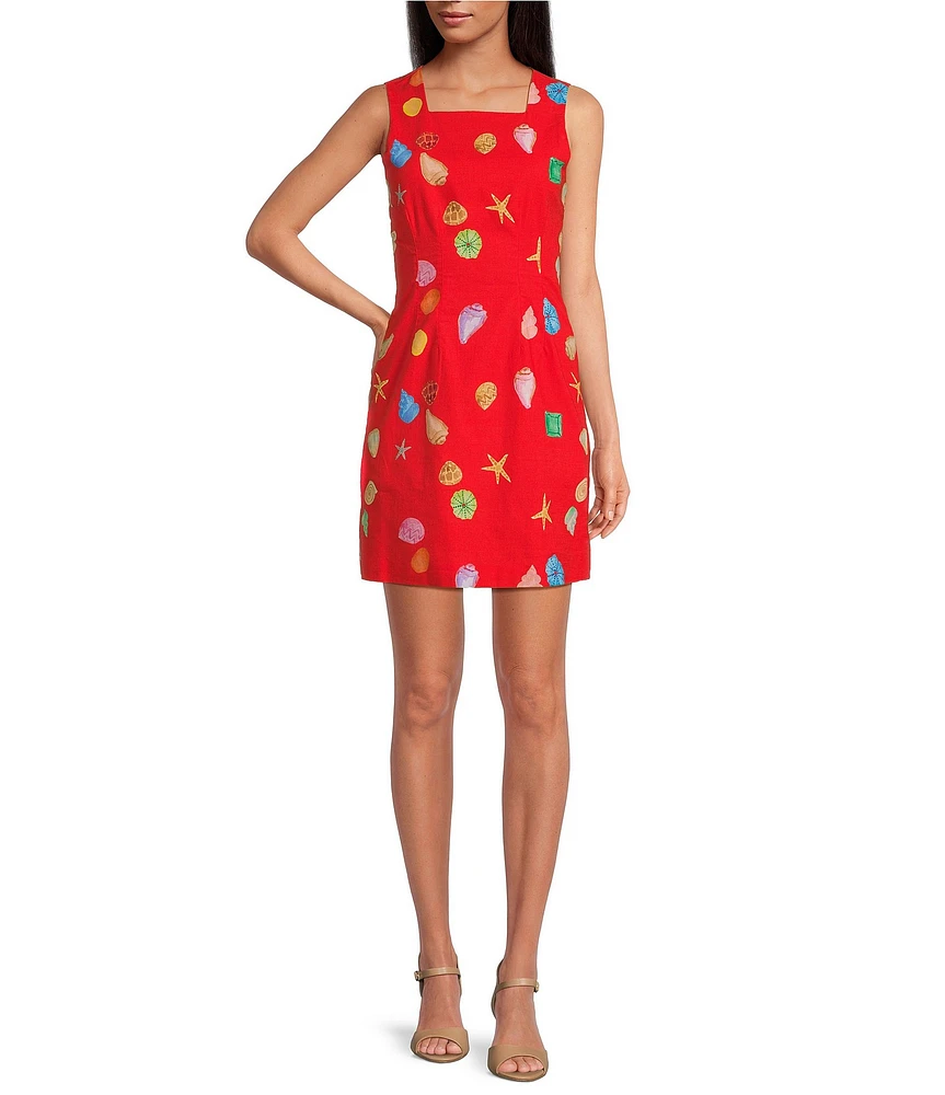 Never Fully Dressed Ioana Shell Print Square Neck Sleeveless Mini Dress
