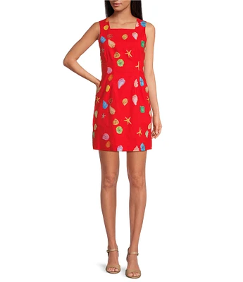 Never Fully Dressed Ioana Shell Print Square Neck Sleeveless Mini Dress