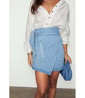 Never Fully Dressed Jaspre Denim Wrap Mini Skirt