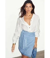 Never Fully Dressed Jaspre Denim Wrap Mini Skirt