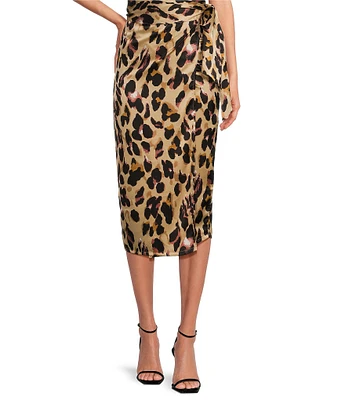 Never Fully Dressed Jaspre Leopard Print Wrap Midi Skirt