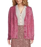 Never Fully Dressed Knit Metallic V-Neck Long Sleeve Button Front Cardigan