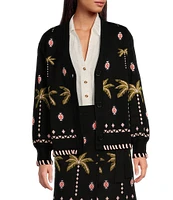 Never Fully Dressed Midnight Havana Print V-Neck Long Sleeve Button Front Cardigan