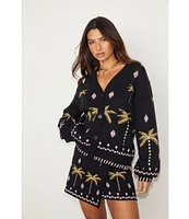 Never Fully Dressed Midnight Havana Print V-Neck Long Sleeve Button Front Cardigan