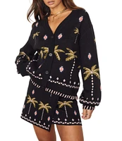 Never Fully Dressed Midnight Havana Print V-Neck Long Sleeve Button Front Cardigan