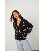 Never Fully Dressed Midnight Havana Print V-Neck Long Sleeve Button Front Cardigan