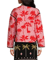 Never Fully Dressed Midnight Havana Printed Quilted Round Neck Long Sleeve Button Front Reversible Statement Jacket