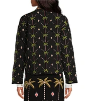 Never Fully Dressed Midnight Havana Printed Quilted Round Neck Long Sleeve Button Front Reversible Statement Jacket