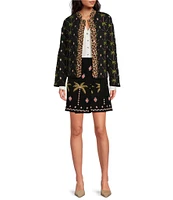 Never Fully Dressed Midnight Havana Printed Quilted Round Neck Long Sleeve Button Front Reversible Statement Jacket