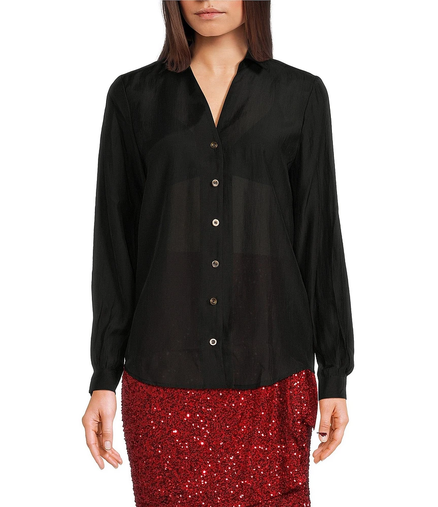 Never Fully Dressed Miley Point Collar Neck Long Sleeve Button Front Shirt