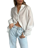 Never Fully Dressed Miley Stud Point Collar Neck Long Sleeve Sheer Button Front Shirt