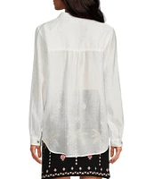 Never Fully Dressed Miley Stud Point Collar Neck Long Sleeve Sheer Button Front Shirt