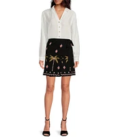 Never Fully Dressed Miley Stud Point Collar Neck Long Sleeve Sheer Button Front Shirt