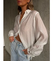 Never Fully Dressed Miley Stud Point Collar Neck Long Sleeve Sheer Button Front Shirt