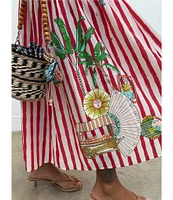 Never Fully Dressed Nara Stripe Print Crew Neck Short Puff Sleeves Maxi Dress