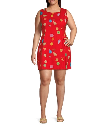 Never Fully Dressed Plus Ioana Shell Print Square Neck Sleeveless Mini Dress