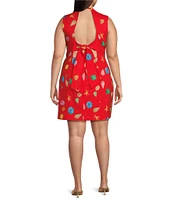 Never Fully Dressed Plus Ioana Shell Print Square Neck Sleeveless Mini Dress