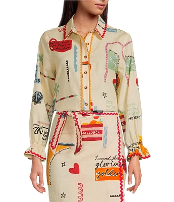 Never Fully Dressed Poema Geanie Printed Point Collar 3/4 Sleeve Coordinating Shirt
