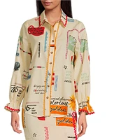 Never Fully Dressed Poema Geanie Printed Point Collar 3/4 Sleeve Coordinating Shirt