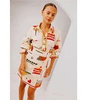 Never Fully Dressed Poema Geanie Printed Point Collar 3/4 Sleeve Coordinating Shirt