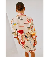 Never Fully Dressed Poema Geanie Printed Point Collar 3/4 Sleeve Coordinating Shirt
