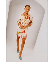 Never Fully Dressed Poema Geanie Printed Point Collar 3/4 Sleeve Coordinating Shirt