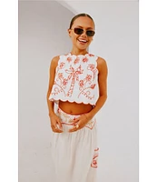 Never Fully Dressed Pollenca Embroidered Crew Neck Scallop Trim Coordinating Top